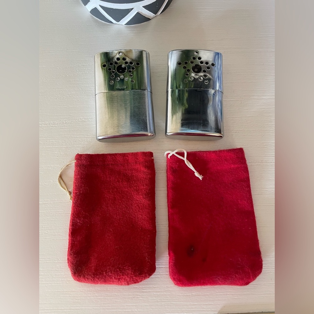 Vintage Stainless Steel Hand Warmer set Star Design. Hong Kong.